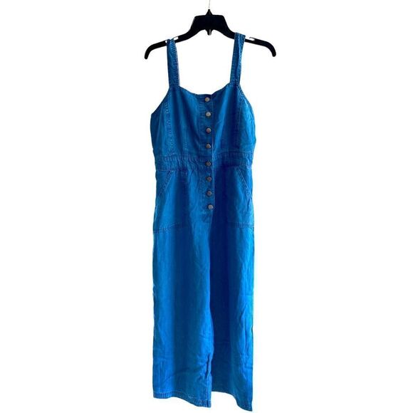 BB DAKOTA lite blue denim metal buttons pockets adjustable straps length 21 - Picture 1 of 4
